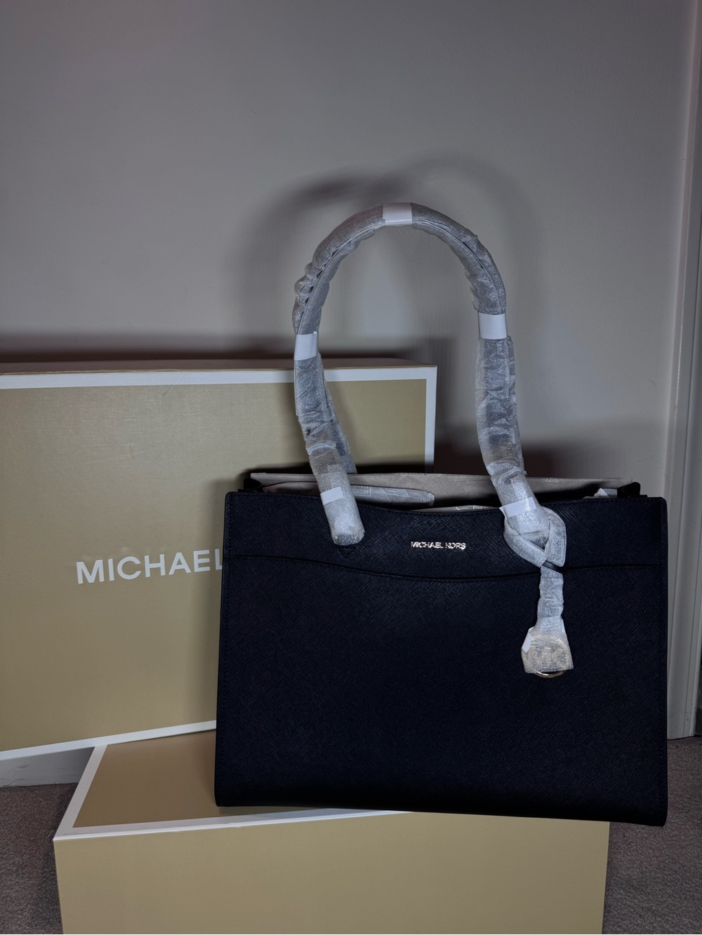 Michael Kors Black Structured Saffiano Tote